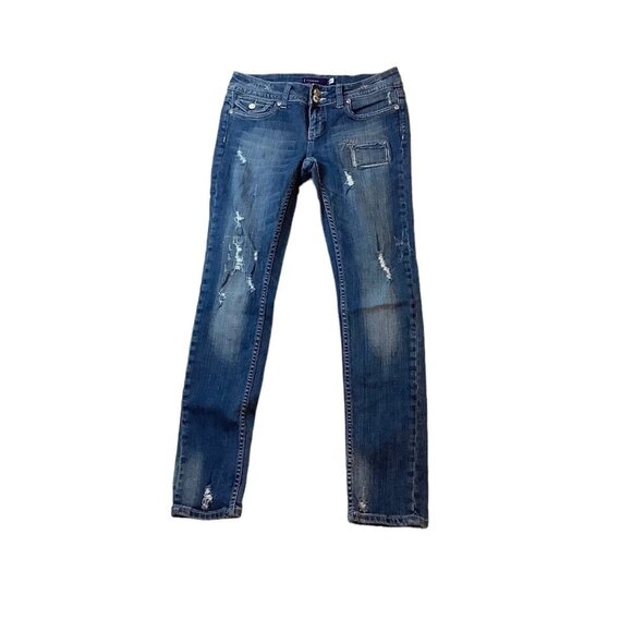 Vigoss Skinny Blue Distressed Patched Jeans Low Rise Juniors Size 3 - Picture 10 of 12